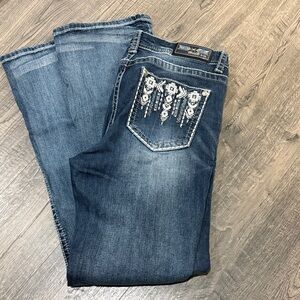 Grace in LA Blue Boot Cut Jeans with White Embellishments